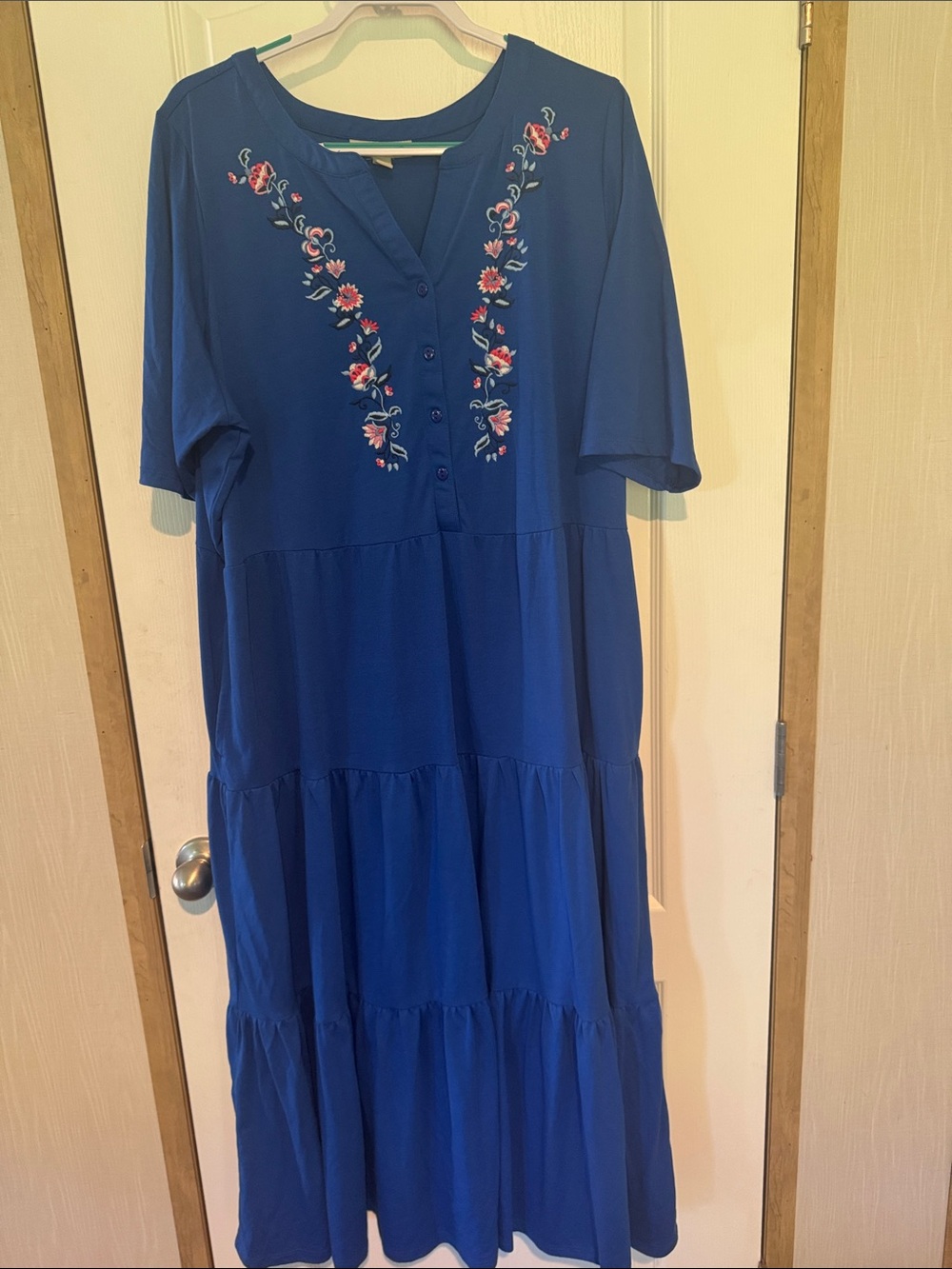 Woman Within Blue Embroidered Tiered Maxi Dress